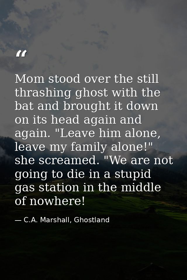 Mom stood over the still thrashing ghost with the bat and brought it down on its head again and again. "Leave him alone, — C.A. Marshall, Ghostland
