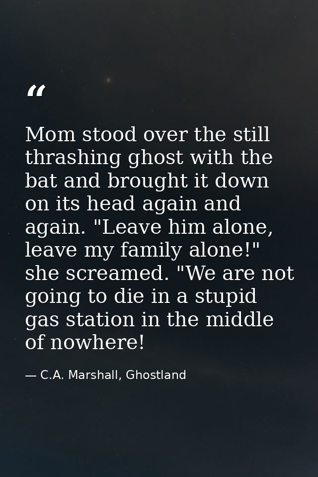 Mom stood over the still thrashing ghost with the bat and brought it down on its head again and again. "Leave him alone, — C.A. Marshall, Ghostland