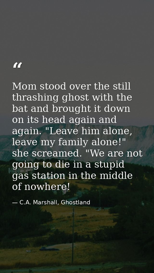 Mom stood over the still thrashing ghost with the bat and brought it down on its head again and again. "Leave him alone, — C.A. Marshall, Ghostland