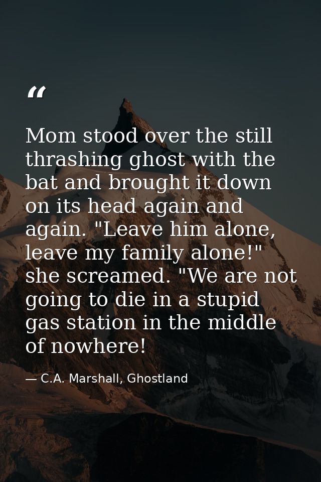 Mom stood over the still thrashing ghost with the bat and brought it down on its head again and again. "Leave him alone, — C.A. Marshall, Ghostland