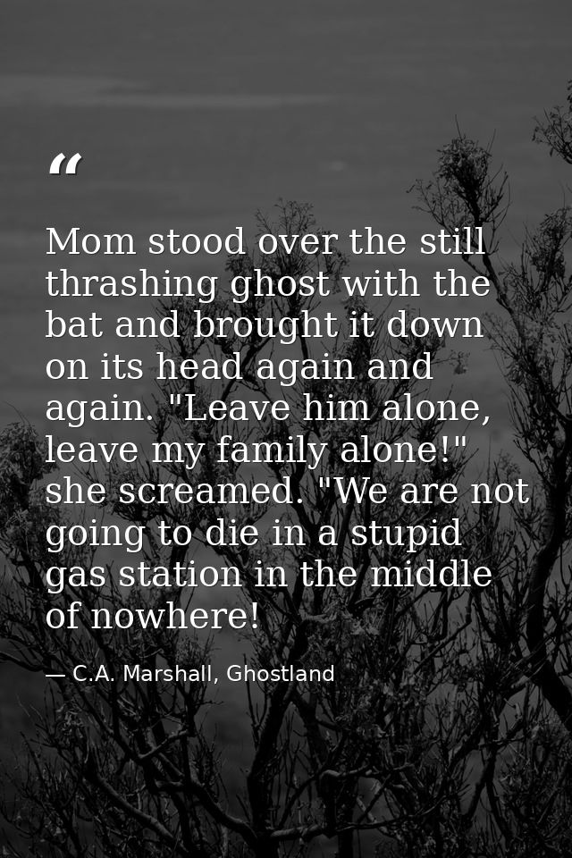 Mom stood over the still thrashing ghost with the bat and brought it down on its head again and again. "Leave him alone, — C.A. Marshall, Ghostland