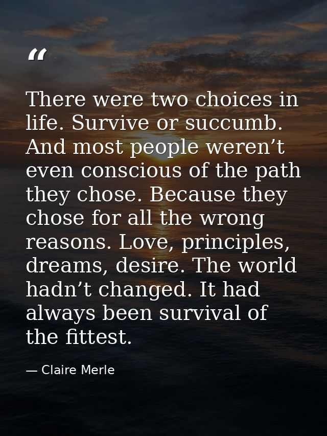 There were two choices in life. Survive or succumb. And most people weren’t even conscious of the path they chose. Becau — Claire Merle
