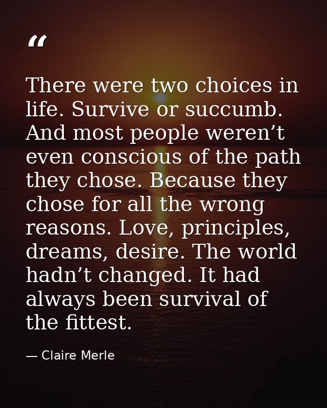 There were two choices in life. Survive or succumb. And most people weren’t even conscious of the path they chose. Becau — Claire Merle