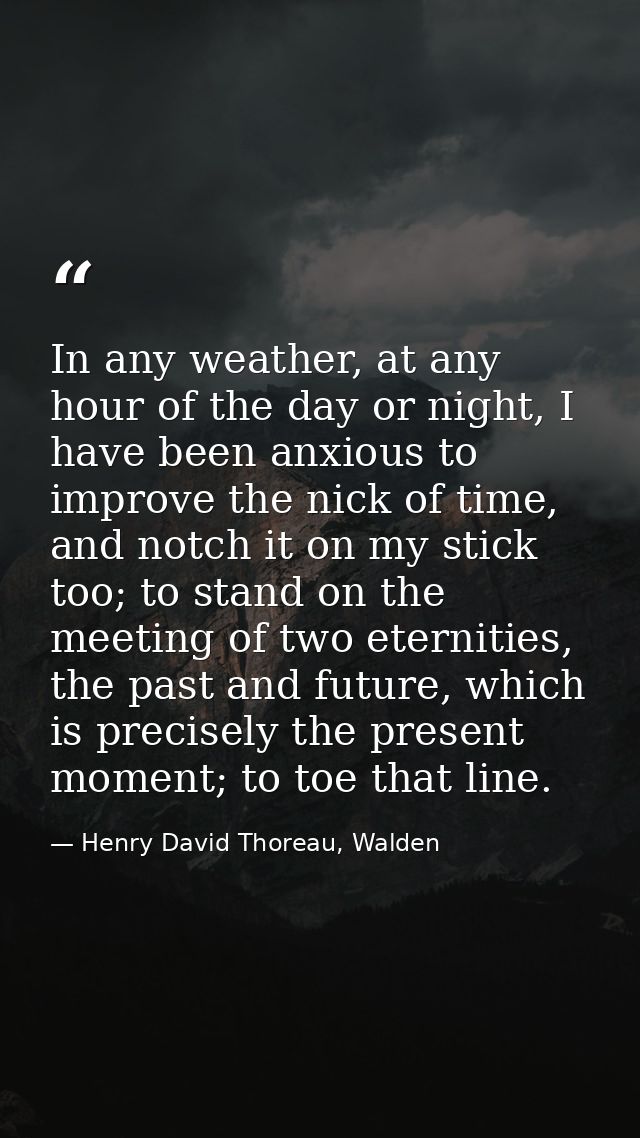 In any weather, at any hour of the day or night, I have been anxious to improve the nick of time, and notch it on my sti — Henry David Thoreau, Walden