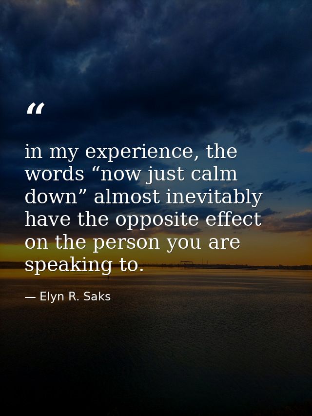 in my experience, the words “now just calm down” almost inevitably have the opposite effect on the person you are speaki — Elyn R. Saks