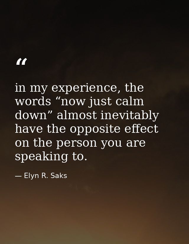 in my experience, the words “now just calm down” almost inevitably have the opposite effect on the person you are speaki — Elyn R. Saks