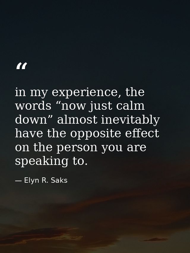 in my experience, the words “now just calm down” almost inevitably have the opposite effect on the person you are speaki — Elyn R. Saks