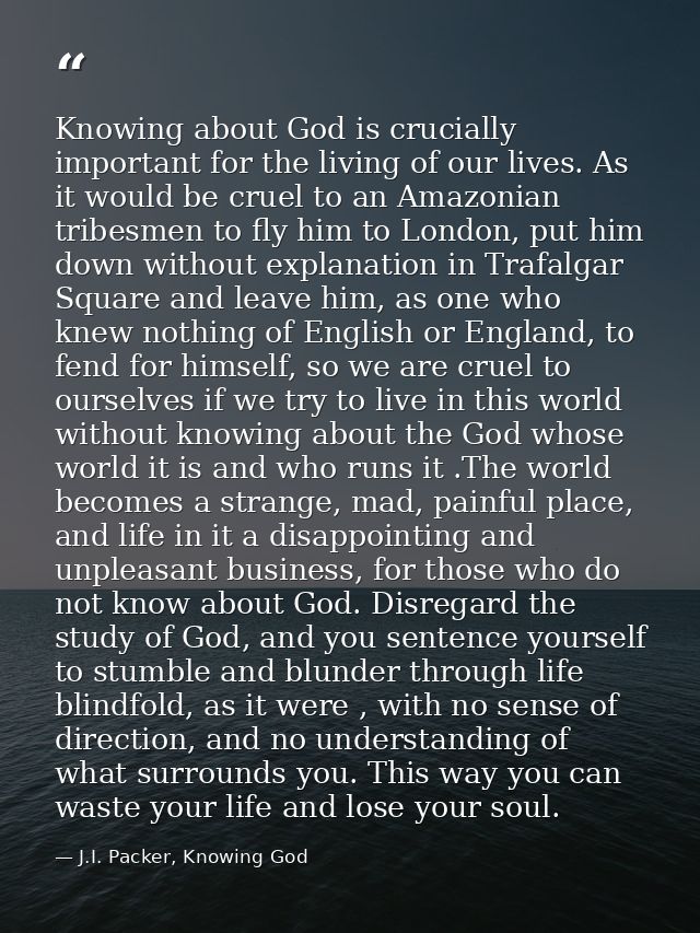 Knowing about God is crucially important for the living of our lives. As it would be cruel to an Amazonian tribesmen to  — J.I. Packer, Knowing God
