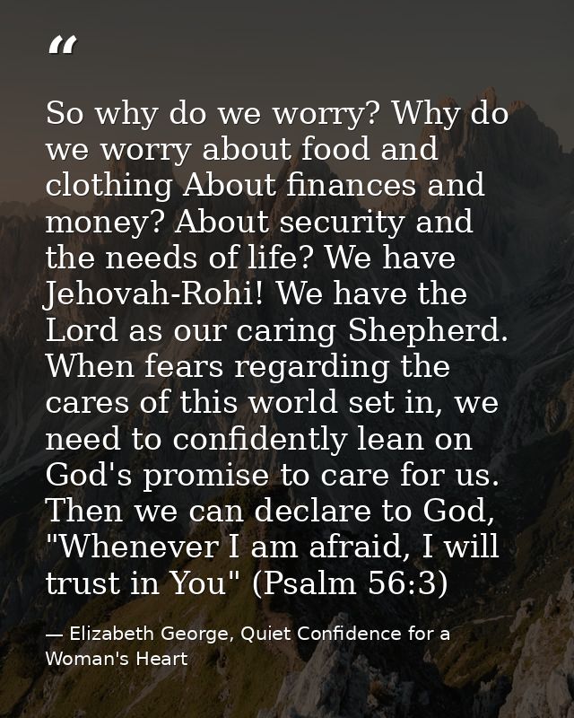 So why do we worry? Why do we worry about food and clothing About finances and money? About security and the needs of li — Elizabeth George, Quiet Confidence for a Woman's Heart