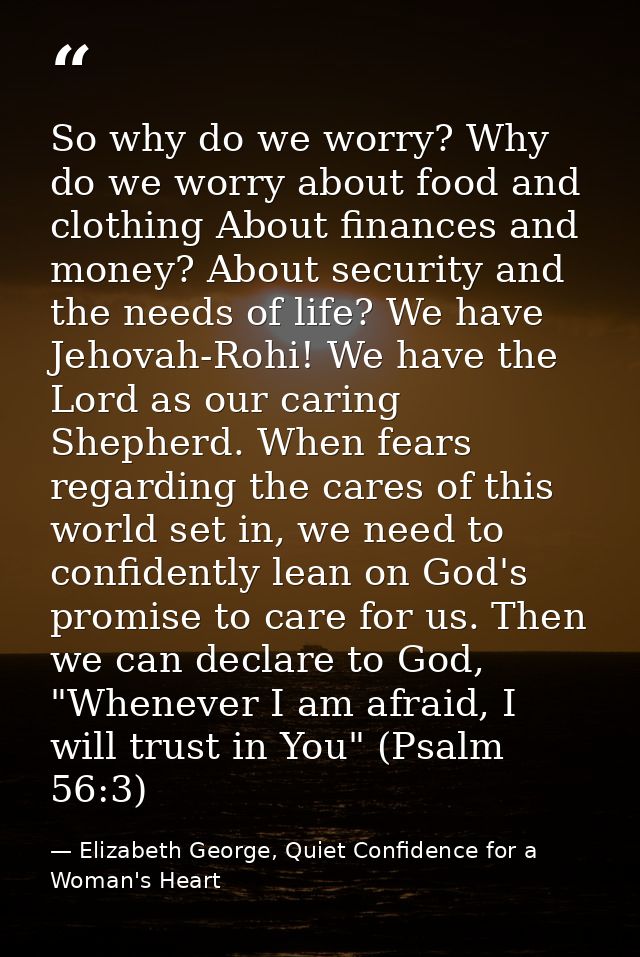 So why do we worry? Why do we worry about food and clothing About finances and money? About security and the needs of li — Elizabeth George, Quiet Confidence for a Woman's Heart