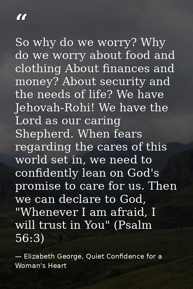 So why do we worry? Why do we worry about food and clothing About finances and money? About security and the needs of li — Elizabeth George, Quiet Confidence for a Woman's Heart