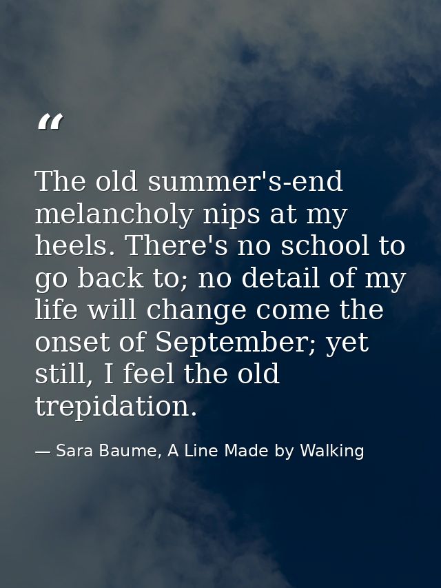 The old summer's-end melancholy nips at my heels. There's no school to go back to; no detail of my life will change come — Sara Baume, A Line Made by Walking