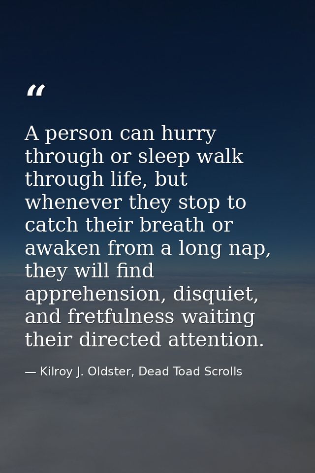 A person can hurry through or sleep walk through life, but whenever they stop to catch their breath or awaken from a lon — Kilroy J. Oldster, Dead Toad Scrolls