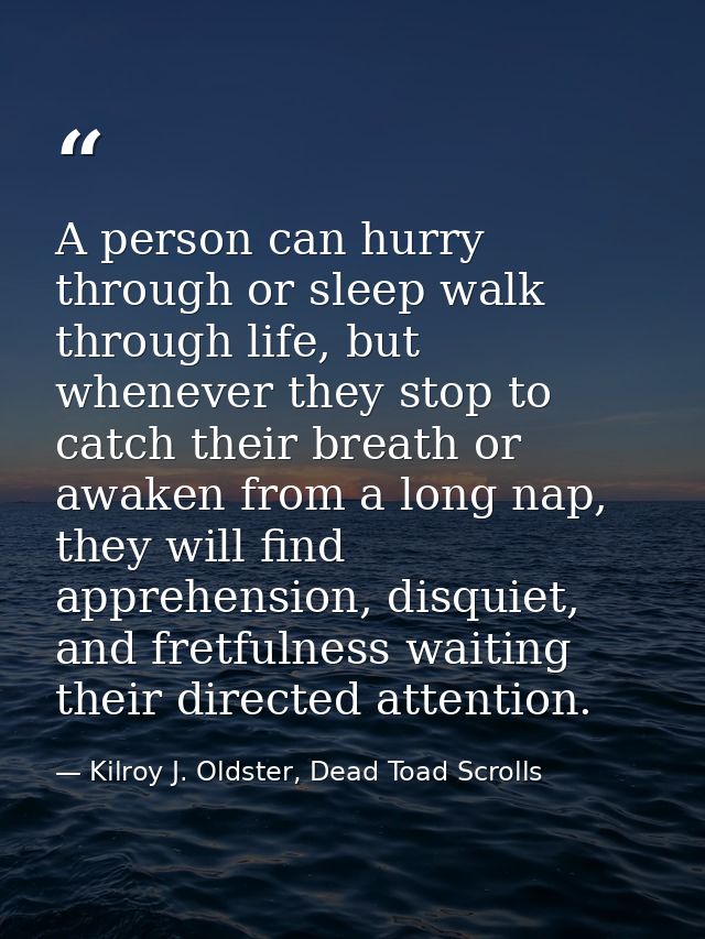 A person can hurry through or sleep walk through life, but whenever they stop to catch their breath or awaken from a lon — Kilroy J. Oldster, Dead Toad Scrolls