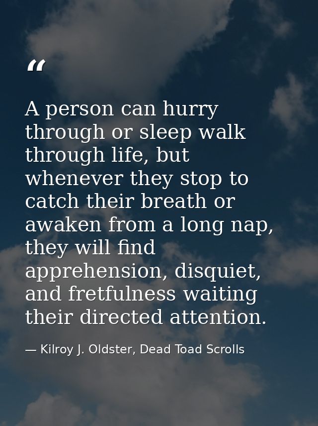 A person can hurry through or sleep walk through life, but whenever they stop to catch their breath or awaken from a lon — Kilroy J. Oldster, Dead Toad Scrolls