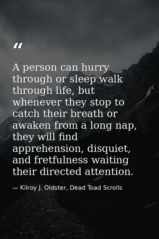 A person can hurry through or sleep walk through life, but whenever they stop to catch their breath or awaken from a lon — Kilroy J. Oldster, Dead Toad Scrolls