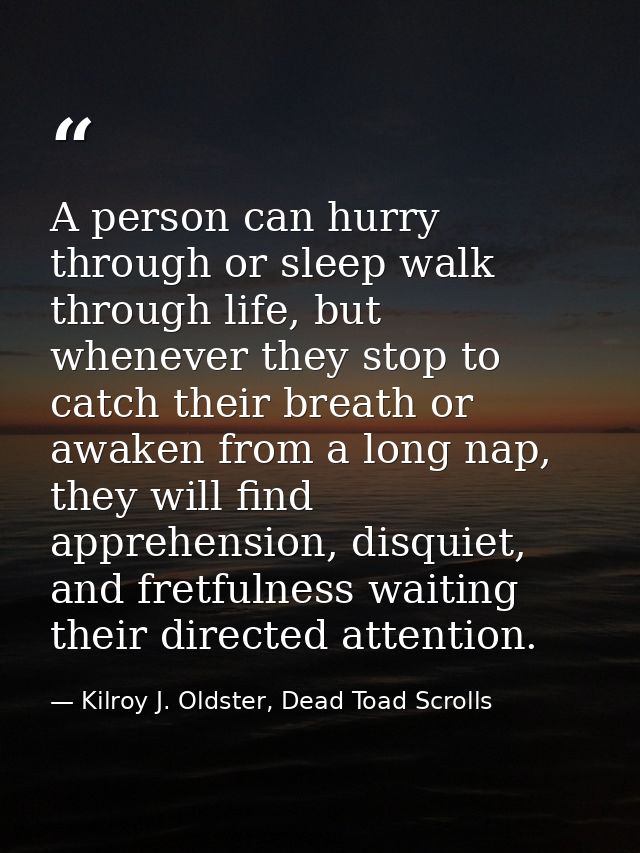 A person can hurry through or sleep walk through life, but whenever they stop to catch their breath or awaken from a lon — Kilroy J. Oldster, Dead Toad Scrolls