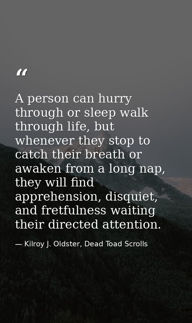 A person can hurry through or sleep walk through life, but whenever they stop to catch their breath or awaken from a lon — Kilroy J. Oldster, Dead Toad Scrolls