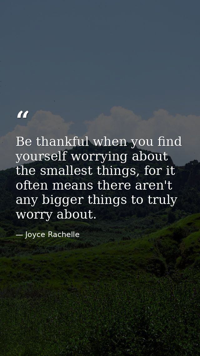Be thankful when you find yourself worrying about the smallest things, for it often means there aren't any bigger things — Joyce Rachelle