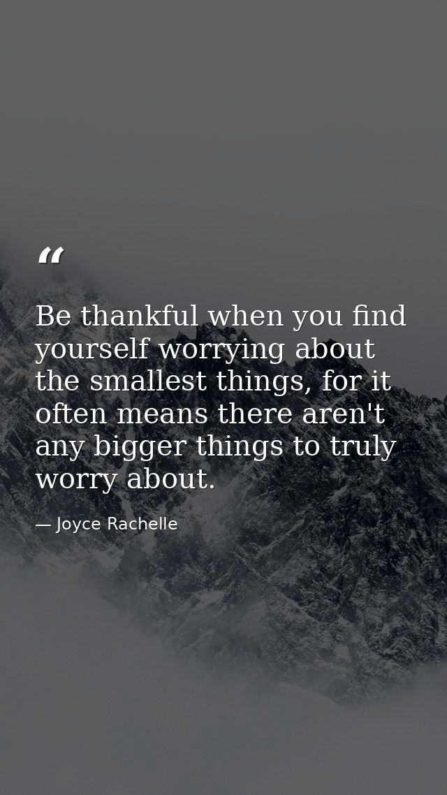 Be thankful when you find yourself worrying about the smallest things, for it often means there aren't any bigger things — Joyce Rachelle