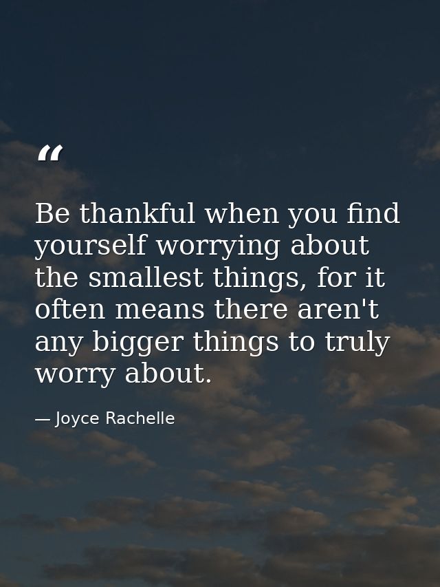 Be thankful when you find yourself worrying about the smallest things, for it often means there aren't any bigger things — Joyce Rachelle