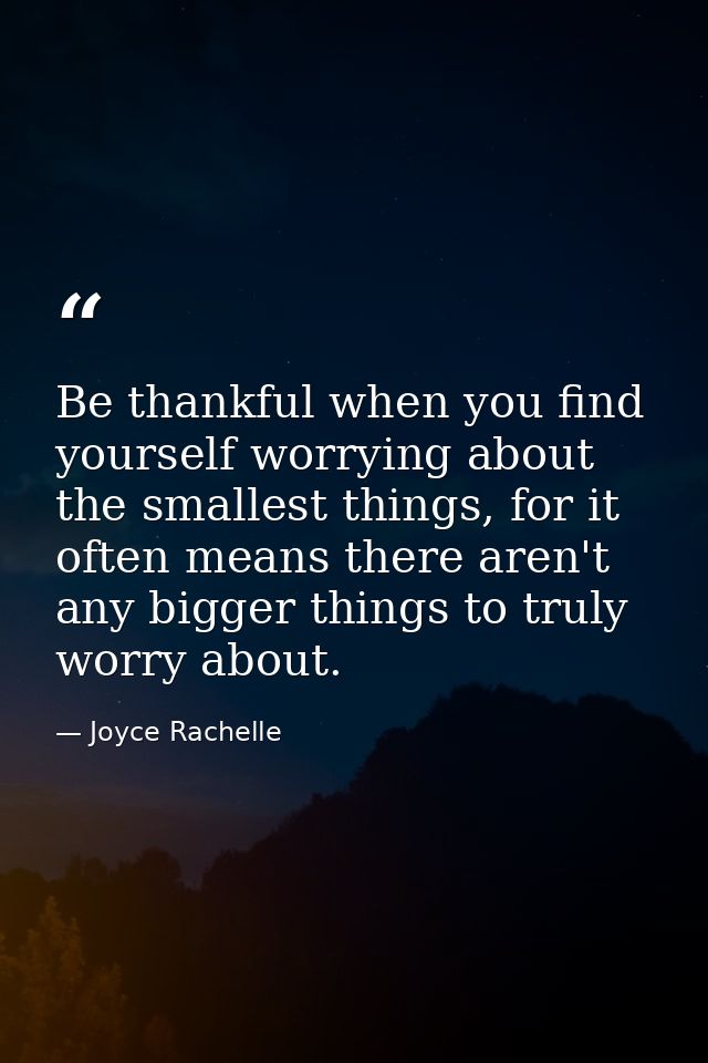 Be thankful when you find yourself worrying about the smallest things, for it often means there aren't any bigger things — Joyce Rachelle