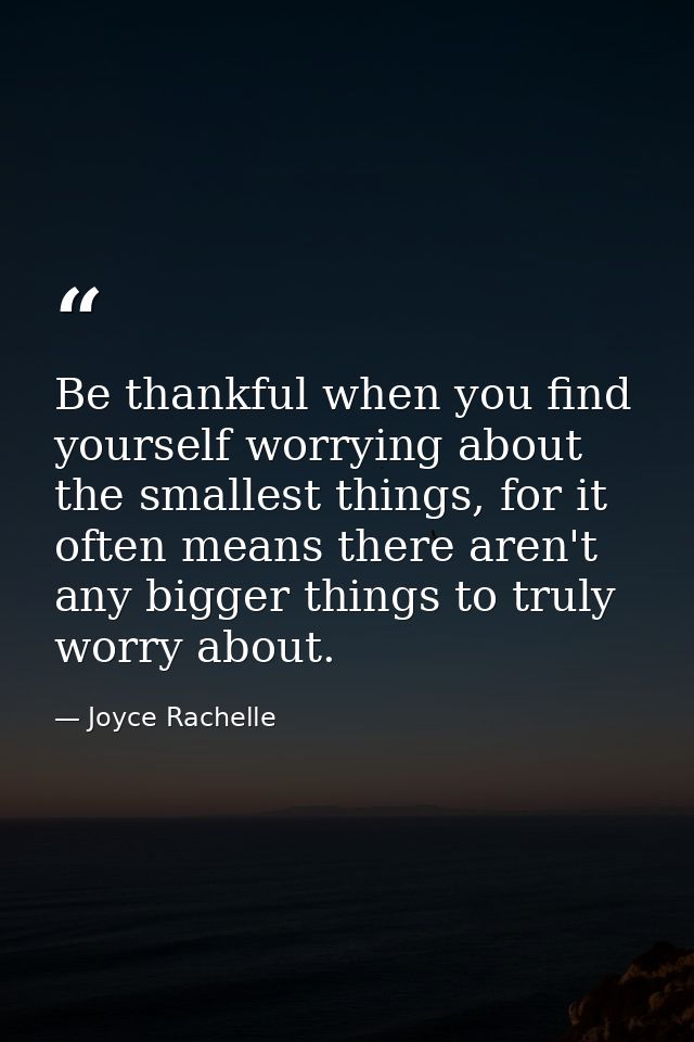 Be thankful when you find yourself worrying about the smallest things, for it often means there aren't any bigger things — Joyce Rachelle
