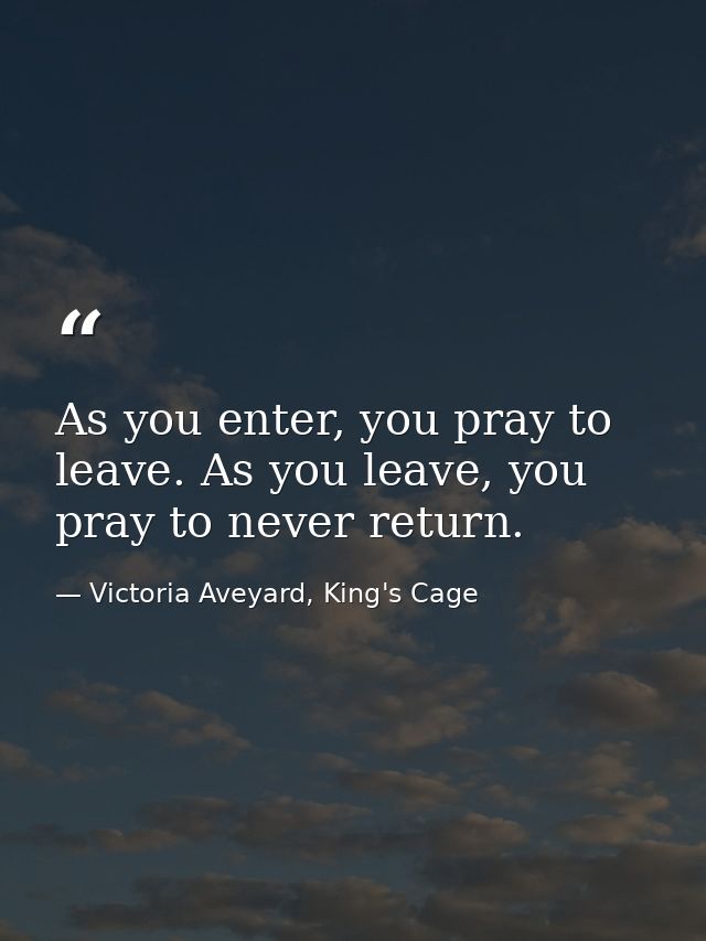 As you enter, you pray to leave. As you leave, you pray to never return. — Victoria Aveyard, King's Cage