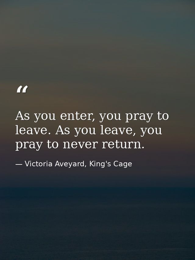 As you enter, you pray to leave. As you leave, you pray to never return. — Victoria Aveyard, King's Cage