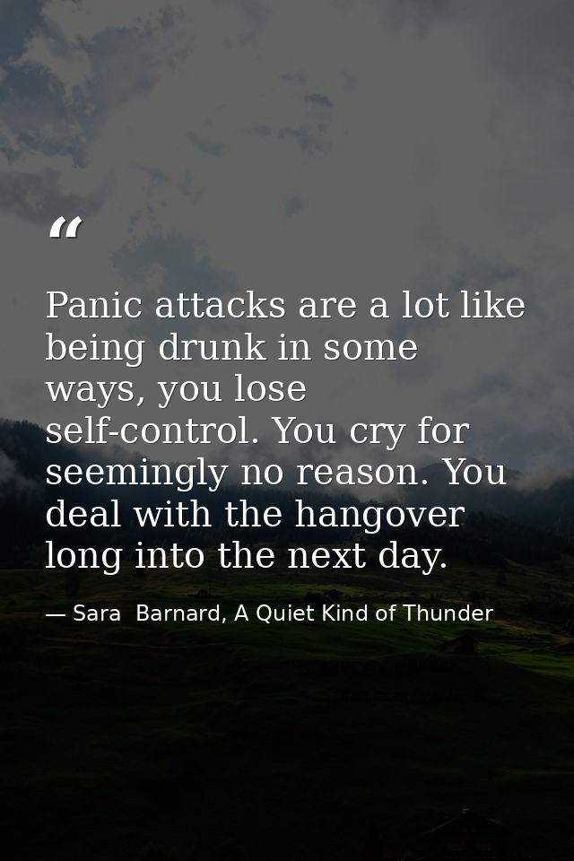 Panic attacks are a lot like being drunk in some ways, you lose self-control. You cry for seemingly no reason. You deal  — Sara  Barnard, A Quiet Kind of Thunder