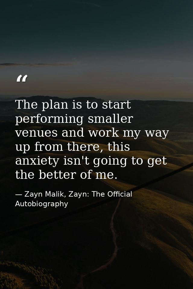 The plan is to start performing smaller venues and work my way up from there, this anxiety isn't going to get the better — Zayn Malik, Zayn: The Official Autobiography