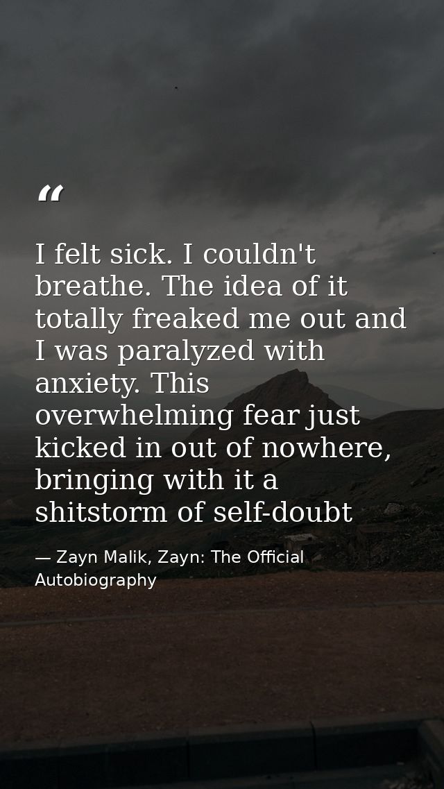 I felt sick. I couldn't breathe. The idea of it totally freaked me out and I was paralyzed with anxiety. This overwhelmi — Zayn Malik, Zayn: The Official Autobiography
