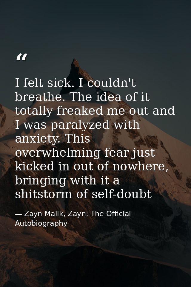 I felt sick. I couldn't breathe. The idea of it totally freaked me out and I was paralyzed with anxiety. This overwhelmi — Zayn Malik, Zayn: The Official Autobiography