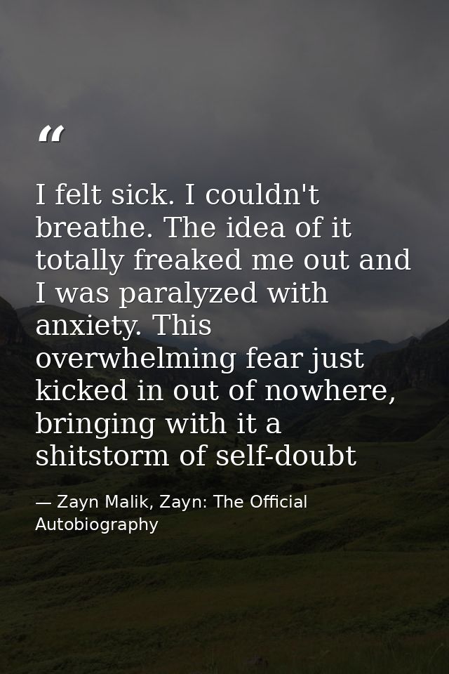 I felt sick. I couldn't breathe. The idea of it totally freaked me out and I was paralyzed with anxiety. This overwhelmi — Zayn Malik, Zayn: The Official Autobiography