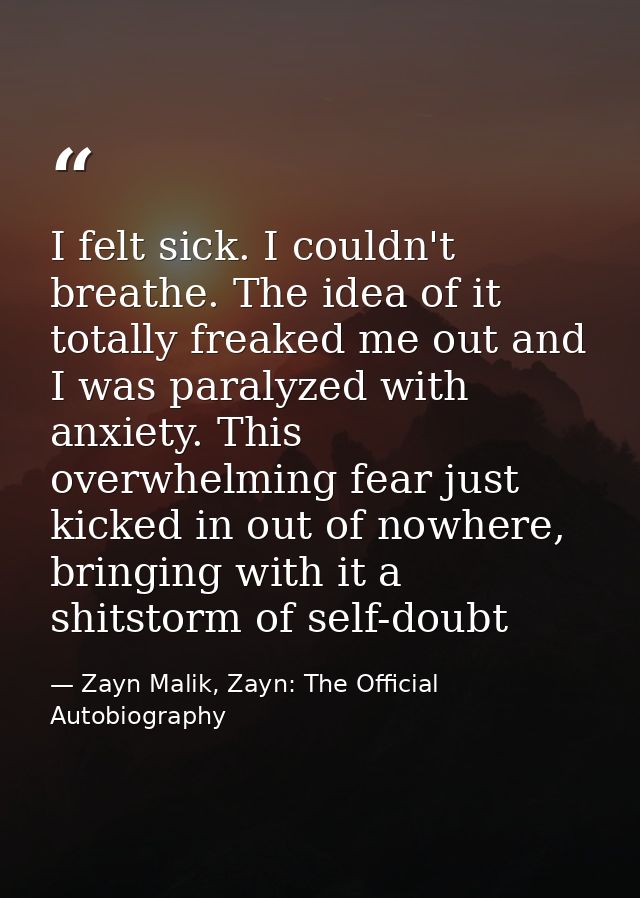 I felt sick. I couldn't breathe. The idea of it totally freaked me out and I was paralyzed with anxiety. This overwhelmi — Zayn Malik, Zayn: The Official Autobiography