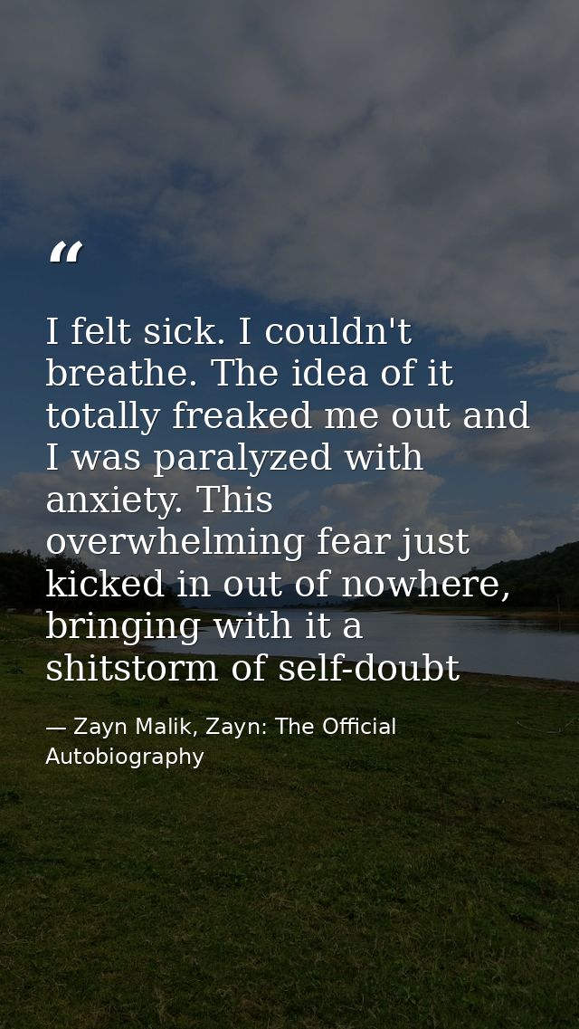 I felt sick. I couldn't breathe. The idea of it totally freaked me out and I was paralyzed with anxiety. This overwhelmi — Zayn Malik, Zayn: The Official Autobiography