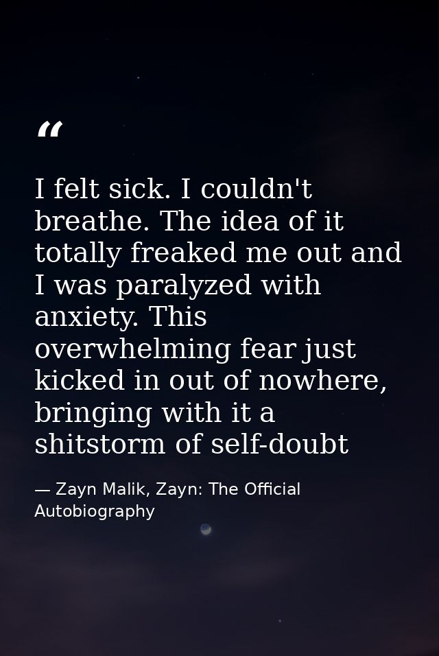 I felt sick. I couldn't breathe. The idea of it totally freaked me out and I was paralyzed with anxiety. This overwhelmi — Zayn Malik, Zayn: The Official Autobiography