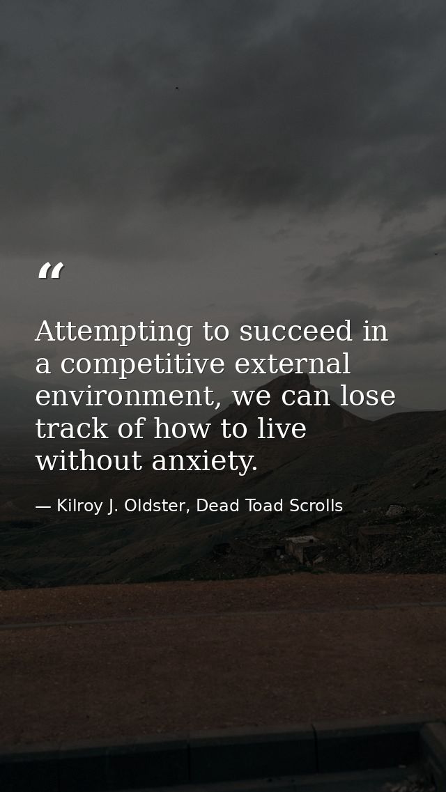 Attempting to succeed in a competitive external environment, we can lose track of how to live without anxiety. — Kilroy J. Oldster, Dead Toad Scrolls