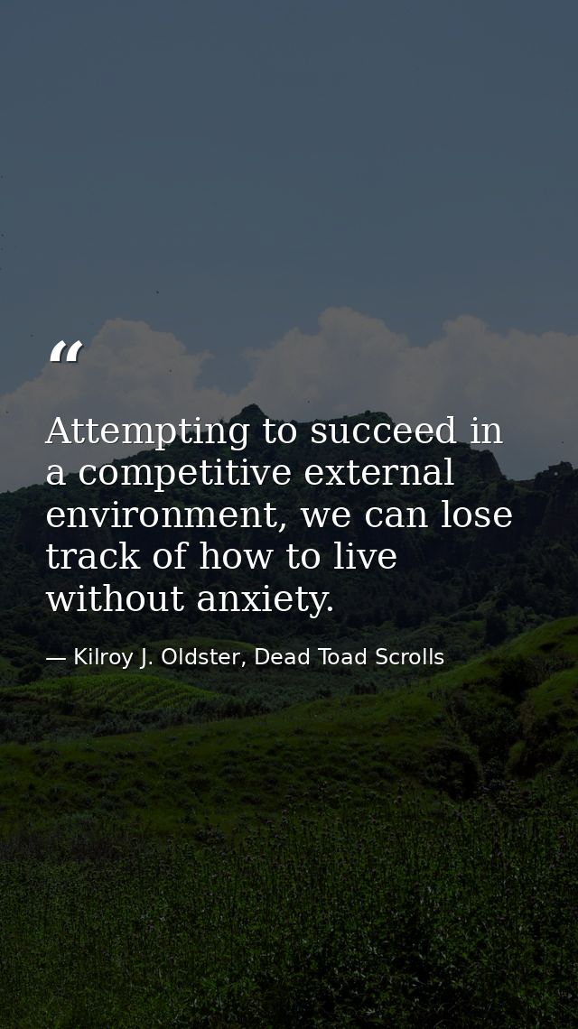 Attempting to succeed in a competitive external environment, we can lose track of how to live without anxiety. — Kilroy J. Oldster, Dead Toad Scrolls