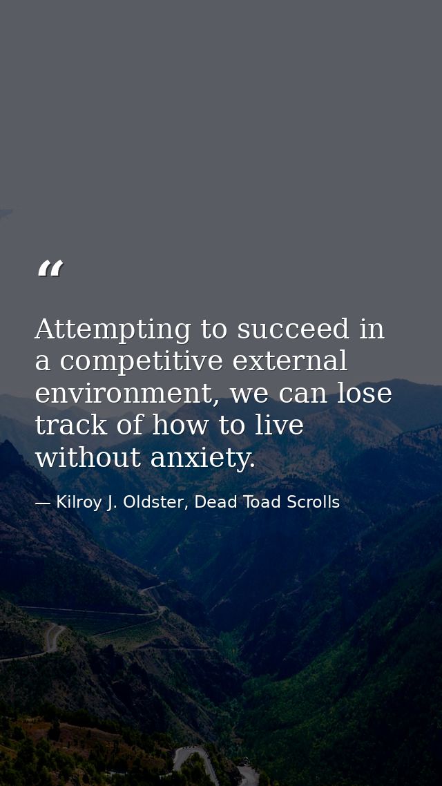 Attempting to succeed in a competitive external environment, we can lose track of how to live without anxiety. — Kilroy J. Oldster, Dead Toad Scrolls