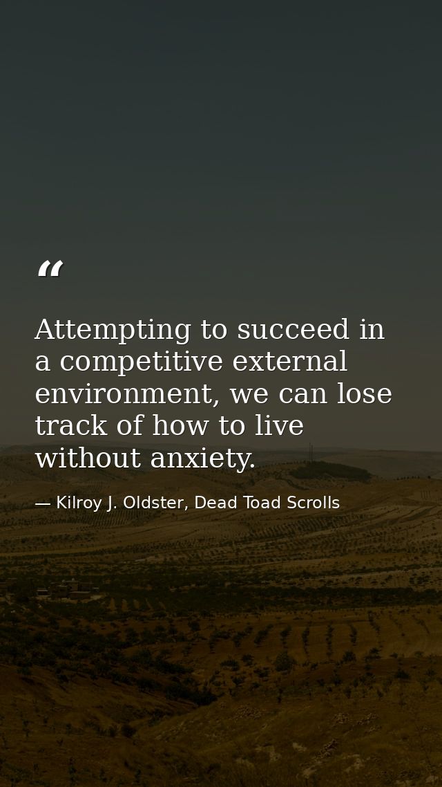 Attempting to succeed in a competitive external environment, we can lose track of how to live without anxiety. — Kilroy J. Oldster, Dead Toad Scrolls