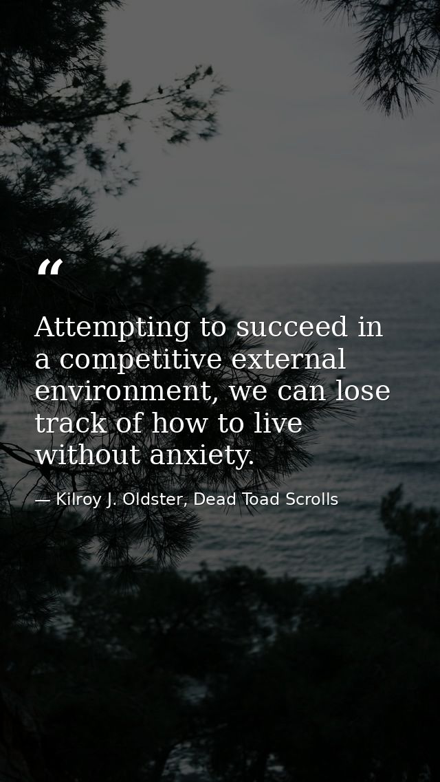 Attempting to succeed in a competitive external environment, we can lose track of how to live without anxiety. — Kilroy J. Oldster, Dead Toad Scrolls