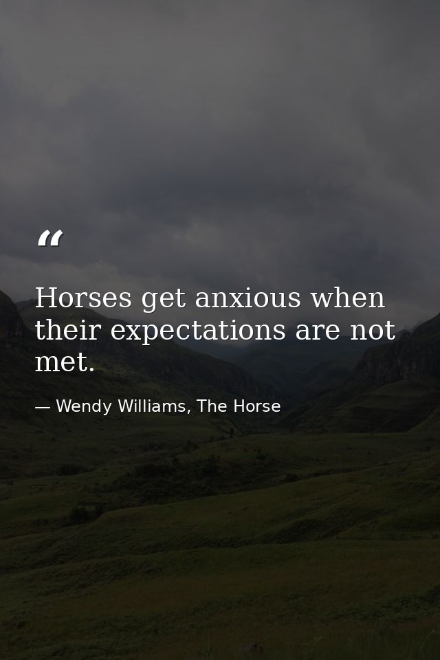 Horses get anxious when their expectations are not met. — Wendy Williams, The Horse
