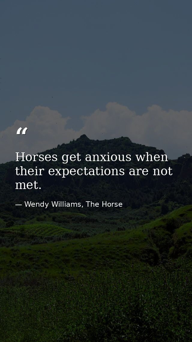 Horses get anxious when their expectations are not met. — Wendy Williams, The Horse