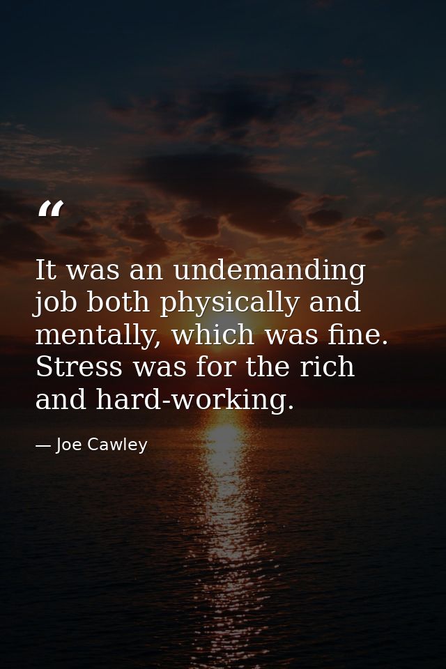 It was an undemanding job both physically and mentally, which was fine. Stress was for the rich and hard-working. — Joe Cawley