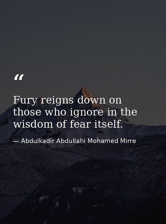 Fury reigns down on those who ignore in the wisdom of fear itself. — Abdulkadir Abdullahi Mohamed Mirre