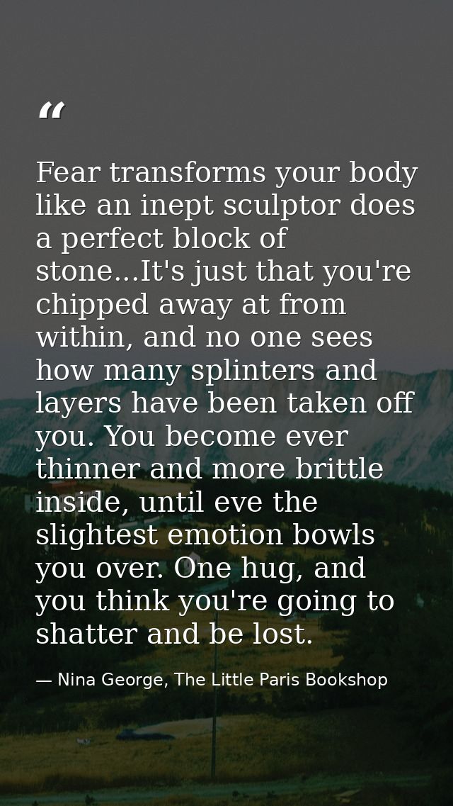Fear transforms your body like an inept sculptor does a perfect block of stone...It's just that you're chipped away at f — Nina George, The Little Paris Bookshop