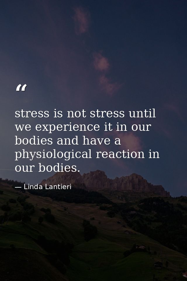 stress is not stress until we experience it in our bodies and have a physiological reaction in our bodies. — Linda Lantieri