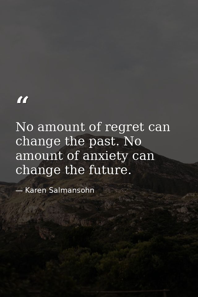 No amount of regret can change the past. No amount of anxiety can change the future. — Karen Salmansohn