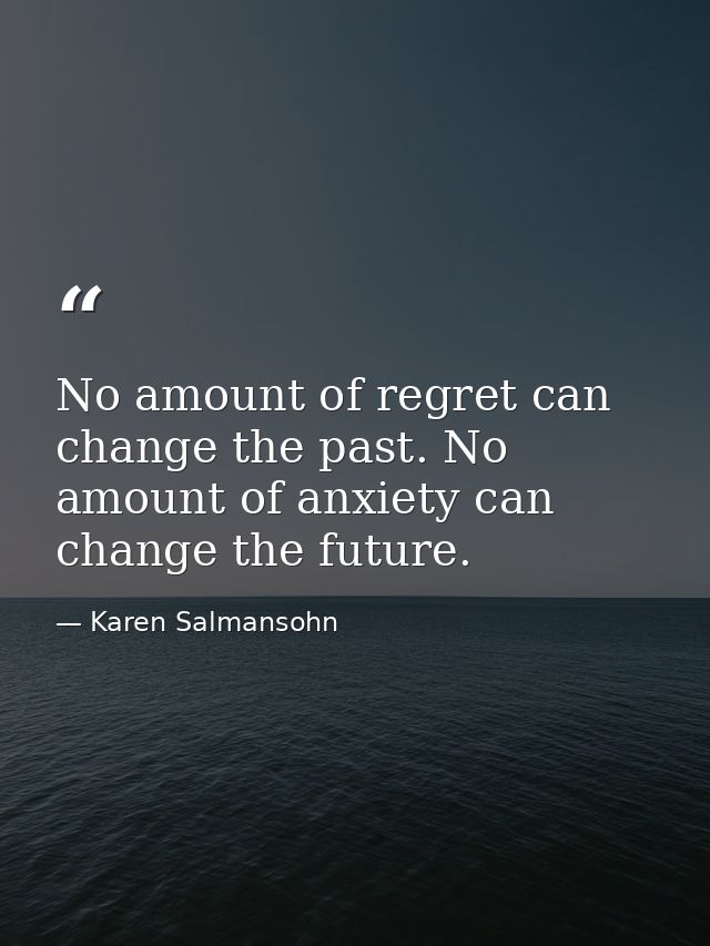 No amount of regret can change the past. No amount of anxiety can change the future. — Karen Salmansohn